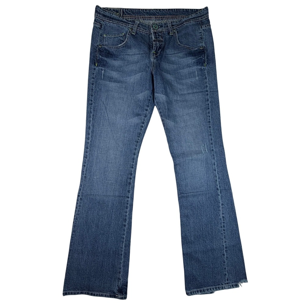 Marithe Francois Girbaud Bootcut Jeans Low Rise Distressed Frayed Womens 33x32